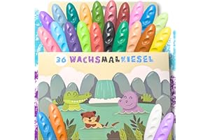 Sabbatbox Kiesel Wachsmalstifte für Kinder, 36 Farben, bruchsicher, ungiftig, waschbar & kinderleicht zu halten, Malstifte für Kinder, 36er Set