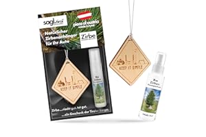 ‎SAGL.TIROL HOLZMANUFAKTUR sagl.tirol Auto Duft aus Zirben Holz [100% Bio] inkl. Zirben Raum Parfüm 5ml I verschiedene Motive I natürlicher Auto Duftbaum I Auto Duft Innenraum I Auto Lufterfrischer I Autoduft I Keep it Simple