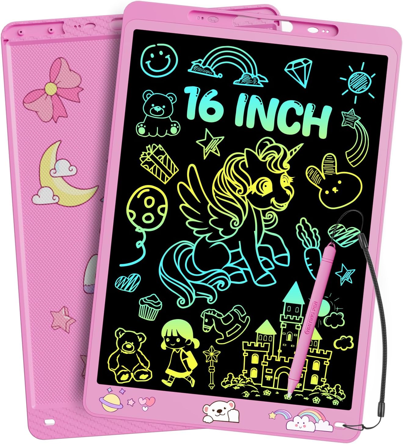 Electight 16 Inch Writing Board, Light Up Colorful Screen Doodle Board, Toddler Educational Toys for 3-9 Years Old Boys Girls, Reusable Kids Drawing Pad, Birthday Christmas Toys Gifts(Pink)