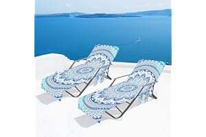 LAOXI Beach Chair Cover, Deck Chair Beach Towel Cover with Side Storage Pockets, Pool Lounge Chaise Longue Sun Lounger with Side Storage Pockets, for Holiday, Quick-Drying Terry Towels