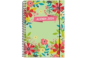 EDIDÁCTICA Agenda 2026 A5 Un Día Por Página 320 Hojas Con Calendario Mensual Diseño Floral Colorido Papel 80g Antitransparente Tapa Plástica Espiral Reforzada Con Goma Ideal Oficina Escuela