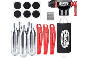 Kadacha Kit de gonflage CO2 avec 5 Cartouches filetées CO2 de 16 g - Compatible avec Les valves Presta et Schrader - Pompe de Pneu de vélo CO2 Portable avec kit Multi-Outils de réparation de vélo