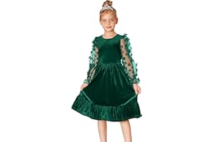 GRACE KARIN Girls Velvet Dress for Winter Kids Long Sleeve Crew Neck Christmas Festival Party A-Line Dress