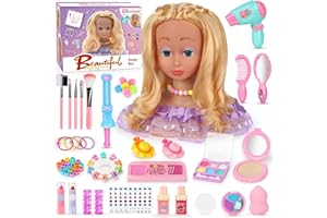 LumenVela Frisierkopf Kinder Set, 66 Stück Schminkkopf für Mädchen Waschbar, Puppenkopf Zum Frisieren Kinder mit Haarzubehör und Kosmetik Geburtstags Weihnachten Geschenke für Mädchen ab 3