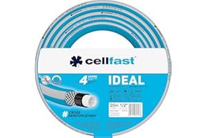 Cellfast Wąż Ogrodowy IDEAL, Wytrzymały, Elastyczny, 4-Warstwowy, Trwały Oplot Krzyżowy, Odporny na UV i Glony, Technologia REACH, 27 Bar, -20/+60°С temp. 1/2", 20m