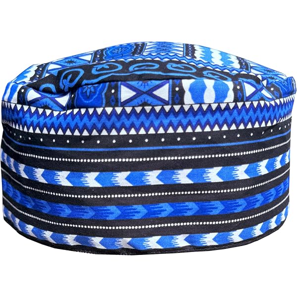 DA'IKI African Dashiki Kufi Hat - Kente Pattern Kofi Cap, Handmade Cotton, Medium & Large Sizes