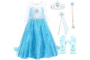 ZOUPREME Prinzessinnen ELSA Kleid für Mädchen, Set mit Zauberstab und Krone, kostüm für Kinder, Cosplay Weihnachtsrollenspiel