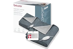 ‎BEURER Beurer HD 75 Dark Grey Heizdecke, kuschelig weiche Wärmezudecke, 6 Temperaturstufen, maschinenwaschbar, mit Abschaltautomatik und besonders sicher, dunkelgrau, 180 x 130 cm