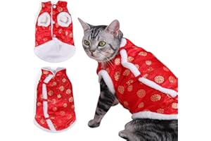 CutitiUU Ropa Acolchada de algodón Tang Engrosada para Mascotas Festival de Primavera,Ropa de Año Nuevo de Terciopelo de Gato Mascota,Disfraz de Año Nuevo Chino,Ropa de Navidad para Mascotas (L)