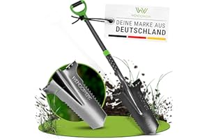 WENDOWERK®️ Spaten mit Wurzelsäge - Wurzelspaten mit extra breiter Trittfläche für harte Böden & ergonomischen Griff - Spaten mit Wurzelsäge für einfaches Graben im Garten - Stabiler Gartenspaten