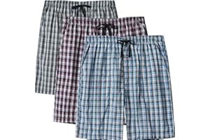 MoFiz Hombre Pantalón Corto de Pijama Casual Shorts a Cuadros de Algodón con Bolsillos
