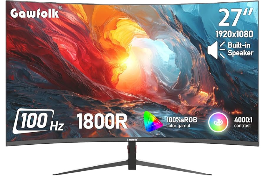Gawfolk 27 Inch FHD 1080p Curved Gaming Monitor