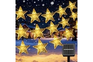 Qoosea Guirlande Lumineuse Extérieure Solaire, 12M 100 LED Étoile Guirlande Solaire Exterieur, 8 Modes Lumière Noel Étanche Etoile Decoration Noël pour Chambre Jardin Cour Fête Blanc Chaud