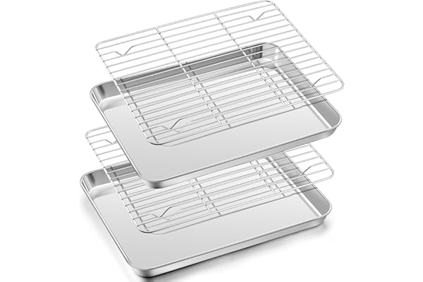 Herogo Set de plaques de cuisson avec grille de refroidissement, plaque à gâteau en acier inoxydable avec grille à gâteau (2 plaques de cuisson, 2 grilles de refroidissement), Grand plateau de cuisson