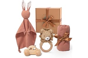 BABBS BABY/Baby-Geschenk-Junge-Mädchen 100% Baumwolle Handmade Neugeborenen-Geschenk Baby-Spielzeug-0-Monate Rassel Beißring Spucktuch-Schmusetuch Baby-Set Geschenke-Geburt Geschenkbox Babyparty