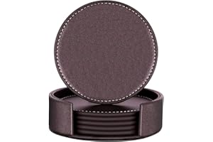 Famibay Sottobicchieri Quadrati in Pelle, Ideali per Bar e Pub o per Feste, Set di 6 unità con Porta sottobicchieri (B-Marrone)