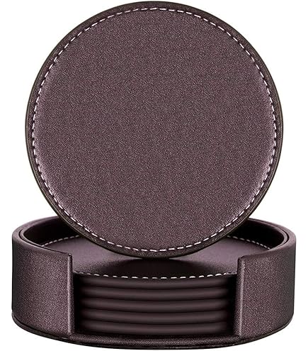 Coolty 6-delige ronde onderzetter, PU-leer drinkonderzetter, zwarte mat Coolty 6-delige ronde onderzetter, PU-leer drinkonderzetter, zwarte mat