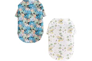 Yanmucy 2 Pieces Dog Hawaiian Shirt Small Dog Summer Clothes Cool Breathable Coconut Tree Palm Leaves Pattern Apparel for Small Pets (White Tree + Blue Leaves, Small)