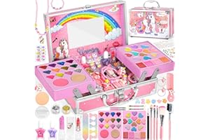 TZPAUG Kit de Maquillage Enfant Fille 65 Pcs, Lavable Malette Jouet, Cadeau de Noël d'Anniversaire pour Filles de 4 à 10+ Ans