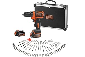 BLACK+DECKER BDCDD12BAFC-QW Perceuse visseuse sans fil - Chargeur inclus - 100 accessoires - Livrée en coffret en métal, 12V, Coffret, 2 Batteries