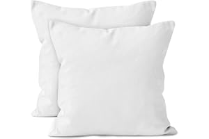 ENCASA XO Encasa Conjuntos de Almohadas de algodón de algodón de 2 I 16x16 in (40x40 cm) - Blanco I No Insertar I Plain Square Cubas de Almohadas I Lavable | Solamente para Uso en Interiores