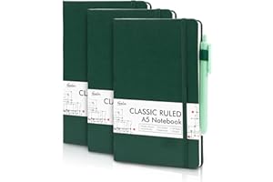 feela 3 Pack Notebooks Journals Bulk with 3 Black Pens, A5 Hardcover Notebook Classic Ruled Lined Journal Set with Pen Holder for Work Business Journaling Note Taking, 120 GSM, 5.1”x8.3”, Dark Green