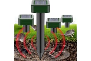 BOJYS Ahuyentador de Topos Solar 4 Piezas, Ahuyentador de Roedores Solar Ultrasónico Impermeable y Resistente a la Corrosión para Ahuyentar Campañoles, Topos, Serpientes y Lagartos