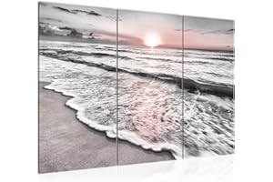 Runa Art Puesta De Sol Playa Cuadro Decorativo para Sala XXL Gris Rosado Paisaje 120 x 80 cm 3 Piezas Decoración de Pared 023731b