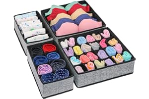 homyfort Juego de 4 organizadores de cajones de Tela, Organizadores de Ropa Interior, Separadores de cajones para Guardar Calcetines, Ropa Interior o Accesorios de bebé, Nero Lino, XASS4P