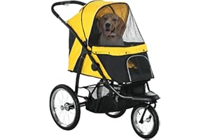 PawHut 3 Wheel Pet Stroller, for Medium Small Dogs, Foldable Cat Pram - Yellow