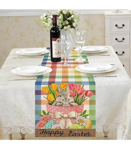 Runner Da Tavolo Pasquale In Lino - Stampa Coniglietti, 33x183cm, Decorazione Casa - Foto 4