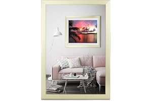 RAHMENGALERIE24 Cadre photo 10 x 15 cm - Cadre blanc en bois acrylique - Cadre portrait - Cadre photo - Cadre photo - Cadre décoratif sans image Alice, Bois, Or brossé., 61 x 91,5 cm (POSTERFORMAT)