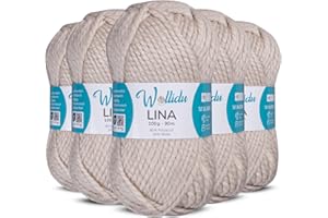 ‎WOLLIDU Wollidu Lina dicke Wolle zum Stricken und Häkeln 500g 80% Polyacryl 20% Schafwolle Mulesing-frei Oeko-Tex Zertifiziert 5x 100g/90m Häkelwolle/Strickwolle - Sandfarben