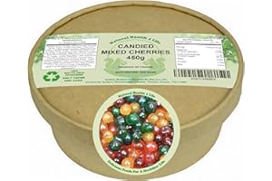 Natural Health 4 Life Candied Whole Mixed 4 Colour Glace Cherries 450g, Cherrys for Baking, Cake Decorating, Christmas Recipes, Fat Free, Vegetarian, Eco-Friendly Tub, Produce of France (1tub)