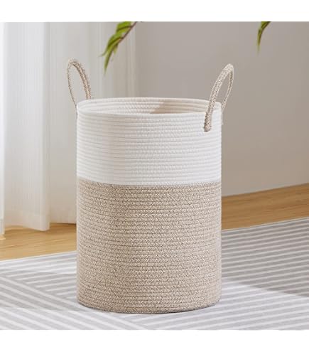 VIPOSCO Hoge wasmand, grote vuile kledingmand met lederen