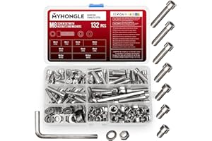 MYHONGLE 132 Pcs M8 Nuts and Bolts Set, Hex Socket Head Cap Screws Bolts and Nuts Set, Assorted Bolt and Nut Set with Washers, Stainless Steel Machine Screws Assortment Kit for Repair Fastener (M8-132)