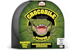 Pattex Crocodile Power Ribbon Amerykańska taśma o podwójnej grubości, taśma klejąca o dużej mocy klejenia, taśma izolacyjna do wielu materiałów, szary, 20 m