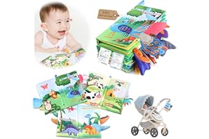 AIRCADIA Baby Ruhiges Buch 0 6 Monate, Baby Buch 3 Pack Sensorisches Stoffbuch, Spielzeug Interaktive Fühlbuch, Lernspielzeuge Quiet Book Geschenk für Neugeborene (Dinosaurier Bauernhöfe Pfaue)