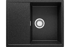 ‎PRIMAGRAN Spülbecken Graphit 62x50 cm, Granitspüle + Ablauf-Set, Küchenspüle für 45er Unterschrank, Einbauspüle von Primagran