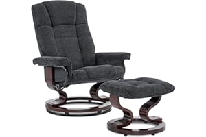 ‎M MCOMBO M MCombo Relaxsessel mit Hocker, 360°drehbarer Fernsehsessel mit Liegefunktion, bis 120 Kg belastbarer TV-Sessel, moderner Ruhesessel für Wohnzimmer, Webstoff, 9019 (Dunkelgrau-Webstoff)