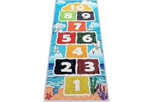 Tappeti Design Playroom Rug for Kids Sky Ocean Beach Hopscotch Game Rugs, Area Rugs for Boys Girls Toddlers Bedroom Decorative Play Mat for Babies 1-6 Years (Sky Ocean Beach Hopscotch, 70 x 160 CM)