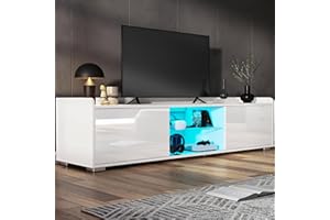 Blisswood 160cm Large White TV Unit – Modern LED TV Stand Cabinet with 20-Colour Remote-Controlled Lights, High Gloss Doors, Glass Shelf, Side Cupboards & Storage, Suitable for 55–65” TVs