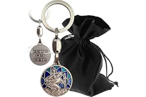 Lunexus Porte-clés Saint Christophe - Béni avec certificat - Avec pochette en velours - Porte-bonheur pour les automobilistes et les voyageurs - Porte-clés saint patron voiture talisman chrétien