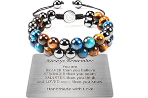 VGWON Tiger's Eye Bracelet Gift for Men, Birthday and Christmas Natural Stone Bracelet Gifts for Men with Laser Engraved Text Wallet Card and Jewellery Case, Gift for Him Boyfriend Husband Son Brother