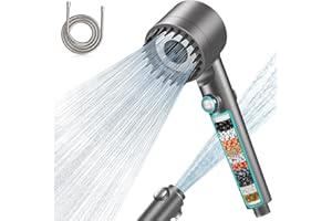 MEKO Pommeau de Douche Anti Calcaire avec 15 Étapes Filtre et avec Tuyau 1,5M, Filtre Douche 3 + 1 Types de Jets Pommeau Économie Deau Haute Pression