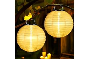 Joomer Lanterne Solari da Esterno, 2 Pezzi 30CM Lanterne da Giardino Appesa in Nylon Solare Impermeabile Lanterne Solari da Giardino con Lampadina