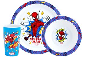 Marvel Spider-Man Kids Tableware Set – 3 Piece Reusable PP Plate, Bowl & Cup Set – Superhero Dinnerware Tableware Set for Mealtimes at Home, On Holiday or at Picnics – for 24 Months & Up, Blue