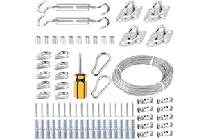 Abimars Wire Rope Kit 3mm,20m Stainless Steel Wire Rope Set with Snap Hook, Steel Pad Plate,Thimbles, 304 Handing Wire,for Climbing Plants,Hanging Photos,Party Decoration