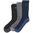 POLO RALPH LAUREN Tri-color Heather Casual Crew Socks - 3 Pair Pack - Arch Support and Comfort Cushioning, Denim Heather, 6-12.5