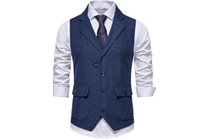 MAKINGDA Men's Herringbone Tweed Waistcoats V Neck Casual Suit Vest for Formal & Informal Occasions